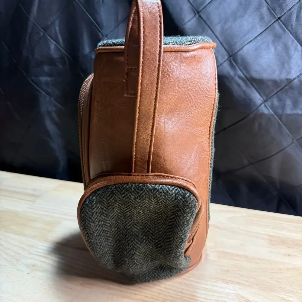 Portland Men's Golf Washbag Tweed Green and Brown Lined Designed in Ireland